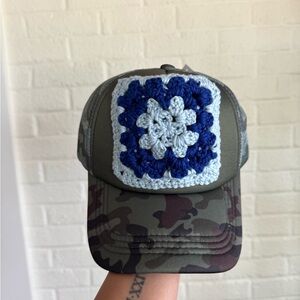 Camo Granny Square Trucker Hat